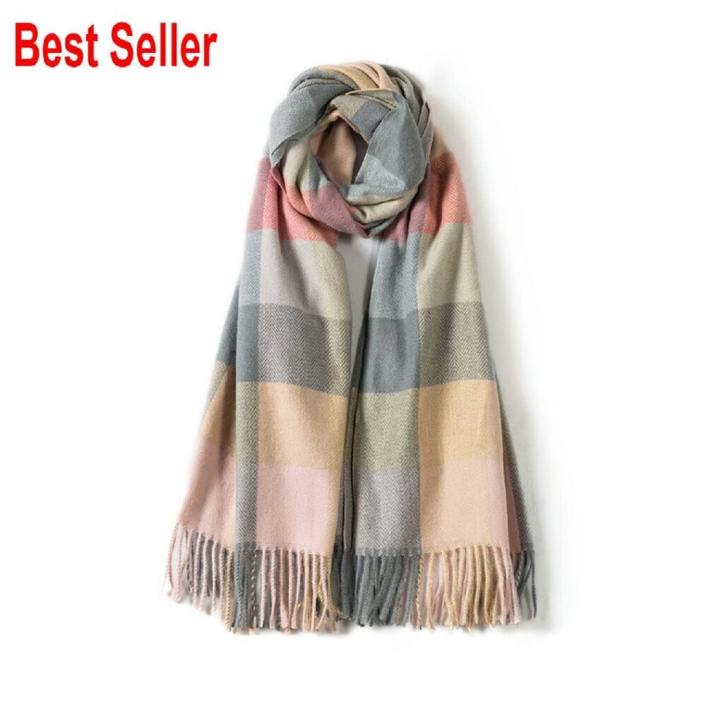 Cashmere Feel Wool Scarf Classic Plaid Winter Shawl Elegant Chic Wrap